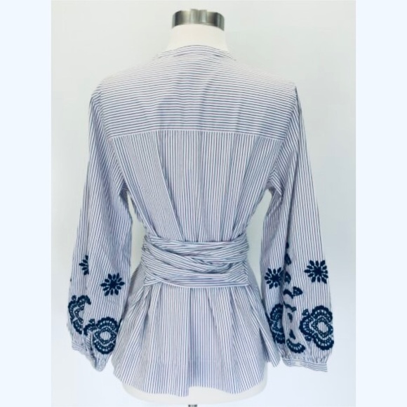 J. Crew • Embroidered Tie-Front Stripe Tunic Blouse Top - Picture 4 of 5